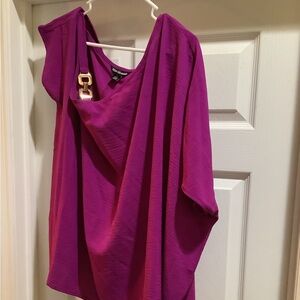 NINA LEONARD Medium Short Sleeve Pullover Pink Blouse